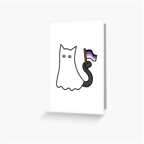 Asexual Spectrum Pride Ghost Cat With Acespec Pride Flag Greeting