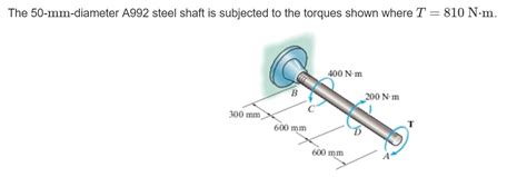 Solved The 50 Mm Diameter A992 Steel Shaft Is Subjected