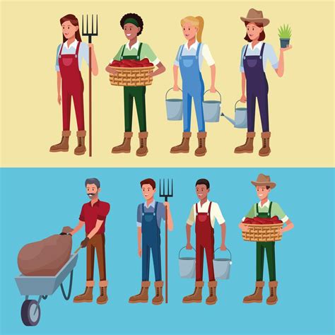 Farmers Working In Farm Cartoons Vector Art At Vecteezy