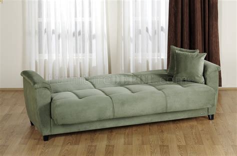 Sage Microfiber Fabric Living Room Storage Sleeper Sofa