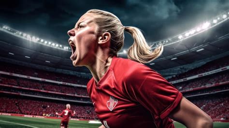 Premium Ai Image A Female Soccer Player In A Red Jersey Is Shouting