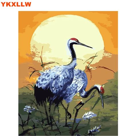 Hand Painted Birds Red Crowned Crane Painting By Numbers Paint Kits Oil