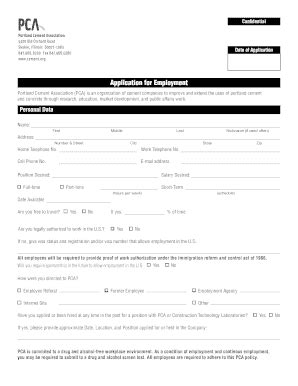 Fillable Online Info Cement Application For Employment Pca Intranet