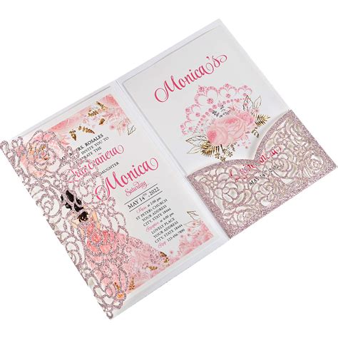 Buy X Inch Pcs Blank Rose Gold Glitter Quinceanera Invitations