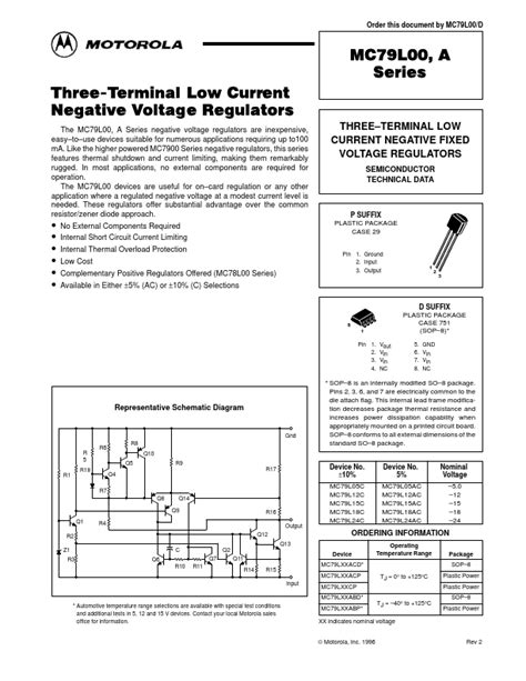 MC79L05ACP Datasheet PDF THREE TERMINAL LOW CURRENT NEGATIVE FIXED