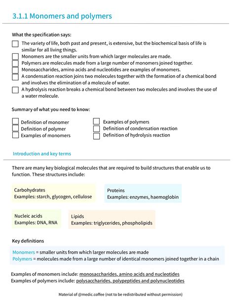 Free A Aqa A Level Biology Topic Revision Notes Biological