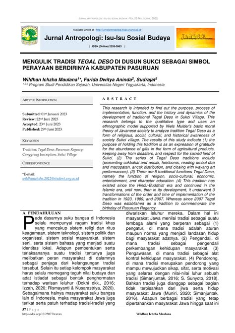 PDF Mengulik Tradisi Tegal Deso Di Dusun Sukci Sebagai Simbol