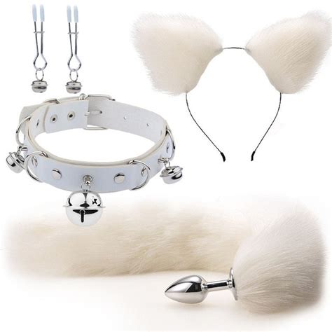 Cute Fox Tail Anal Plug Cat Ears Headbands Set Adult Games Nipple Clip Neck Collar Erotic