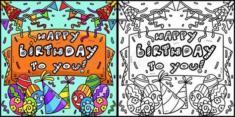 Happy Birthday To You Banner Coloring Illustration Stock Vector ...