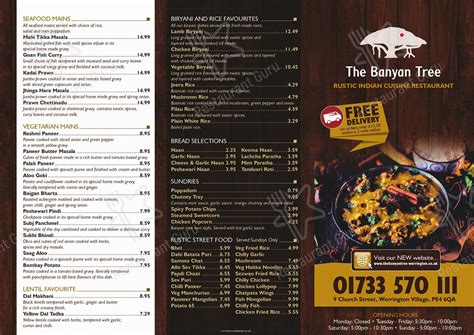 Menu at The Banyan Tree restaurant, Peterborough, 9 Church St