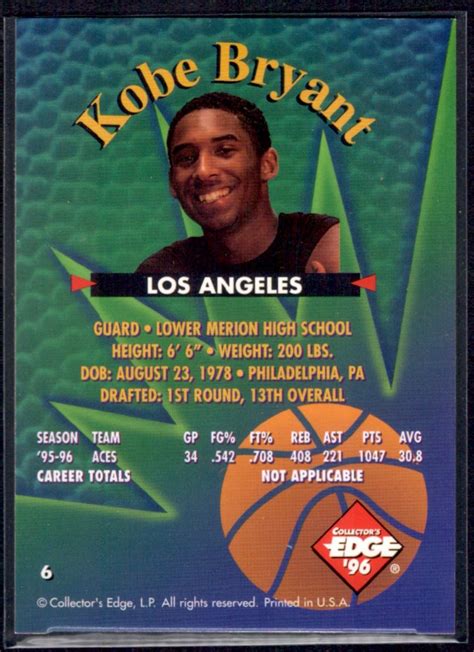 1996 97 Collector S Edge Rookie Rage See Pic Kobe Bryant 6 On Kronozio