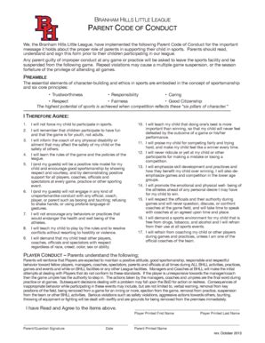 Fillable Online Bhll Parent Code Of Conduct Eteamz Fax Email Print