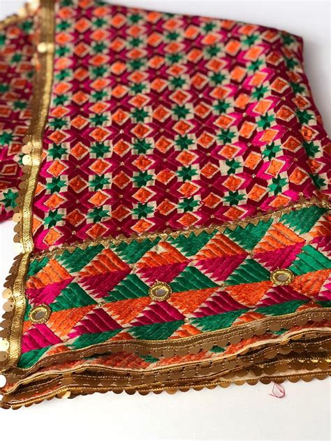 Soft Premium Quality Indian Phulkari Duppatta Bridal Shawl Etsy