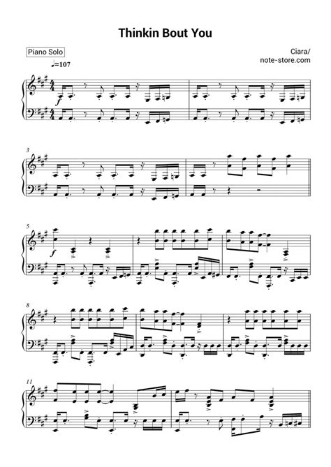 Ciara - Thinkin Bout You sheet music for piano download | Piano.Solo ...