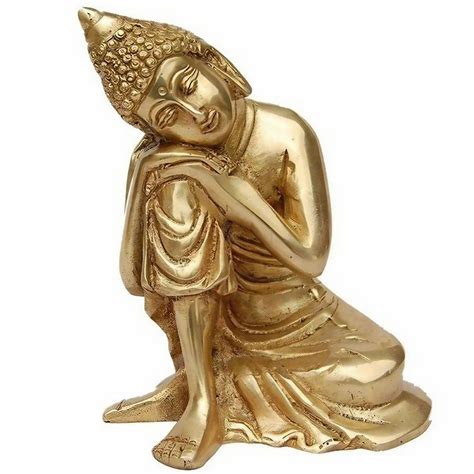 Lord Buddha Sitting Designer Statue In Brass Metal Table Decor