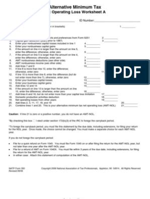 AMT NOL Calculation Worksheet PDF Alternative Minimum Tax