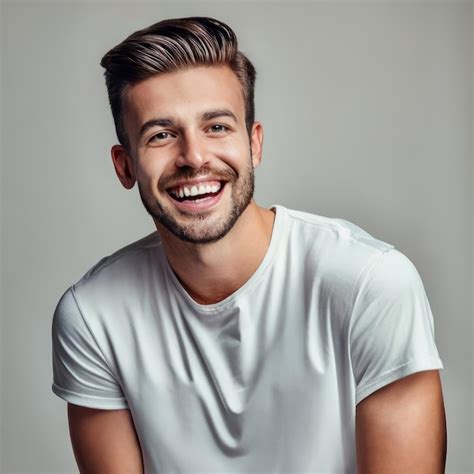 Premium Ai Image Portrait Of Handsome Smiling Man Wearing A Tshirt