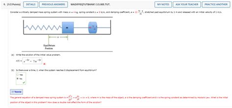 Solved Consider A Critically Damped Mass Spring System With Chegg