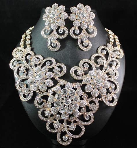 Queen Austrian Rhinestone Crystal Bib Necklace Earrings Set Bridal