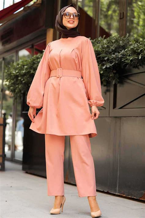 Salmon Pink Hijab Dual Suit Dress 2351SMN Neva Style