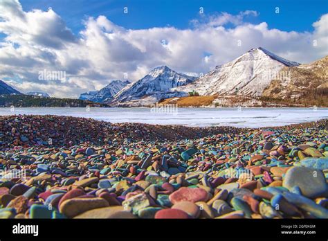 Colourful Rocks By Waterton Lakes Stock Photo Alamy