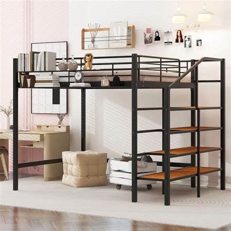 Harper Bright Designs Black Full Size Metal Loft Bed With Upper