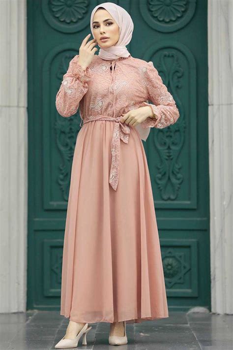 Salmon Pink Hijab Dress 12170SMN Neva Style