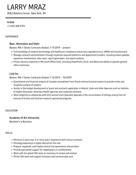 Senior Contracts Analyst Resume Samples Velvet Jobs