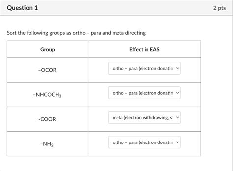 Solved Sort The Following Groups As Ortho Para And Meta Chegg