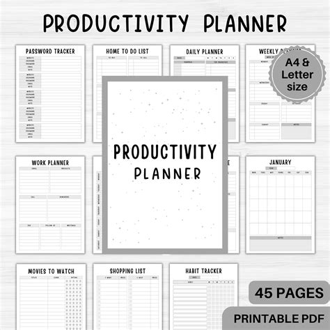 Productivity Planner Printable Personal Planner Task Management Planner