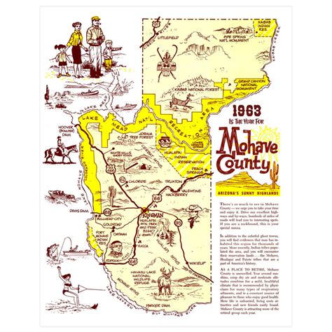 Condado de Mohave Arizona 1963 Cartel mapa impresión Retro pared arte