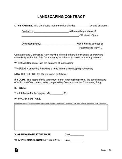 Free Landscaping Contract Template PDF Word EForms