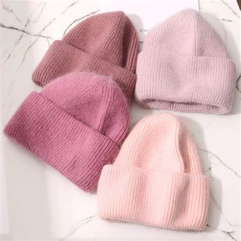 Gorros De Punto De Piel De Conejo Para Mujer Gorro De Lana De Cachemira