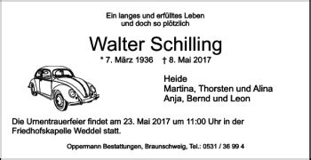 Traueranzeigen Von Walter Schilling Trauer De