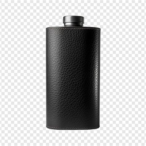 Free Psd Black Leather Covered Bottle Isolated On Transparent Background