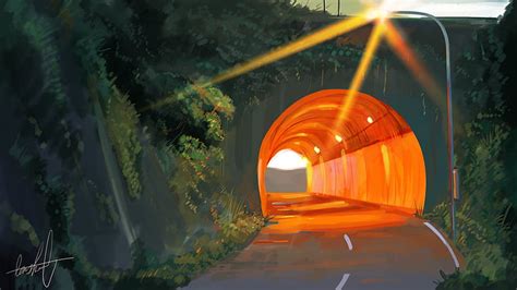 Online crop | HD wallpaper: Anime, Original, Road, Sun, Tunnel | Wallpaper Flare