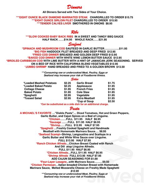 Michael's Restaurant menu in Butler, Pennsylvania, USA