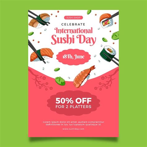 Premium Vector Hand Drawn International Sushi Day Vertical Poster