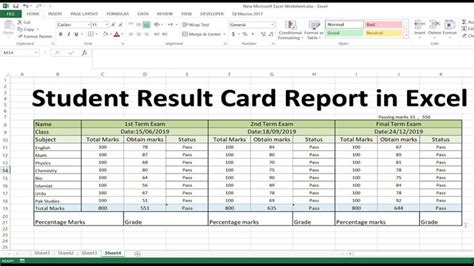 Student Result Report Card In Excel 2019 Report Card Template Excel