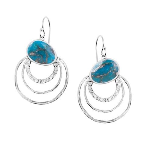 Copper Turquoise Silver Earrings Mistral Triple Hoop Silver Gemstone