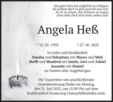 Traueranzeigen Von Angela He Trauer Merkur De