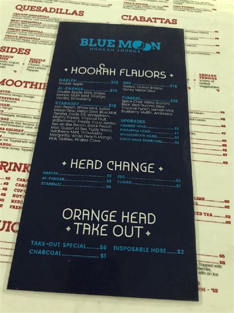 Menu At Blue Moon Hookah Lounge Pub Bar Dearborn Heights