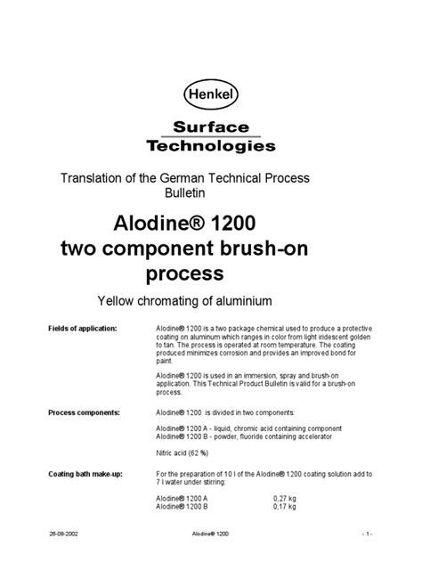 Alodine 1200 - Two Component Brush-On Process | PDF | Industrial ...