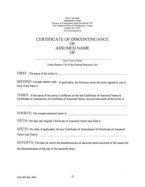 Fillable Online Bcertificateb Of Bdiscontinuanceb Of Assumed Name Of