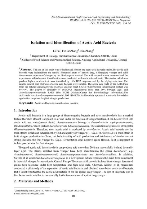 Isolation And Identification Of Acetic Acid Bacteria Ipcbee