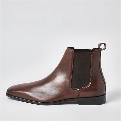 Brown Square Toe Leather Chelsea Boot River Island