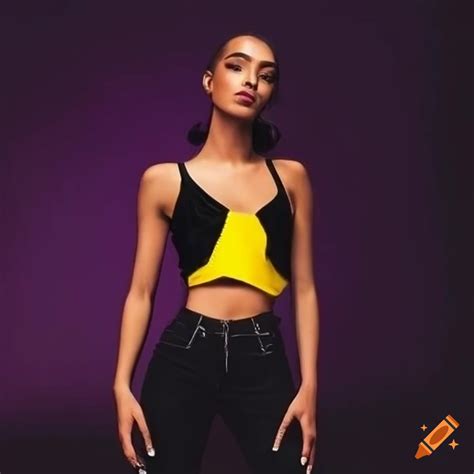 Black Purple Skinny Jeans And Black Yellow Crop Top On Craiyon