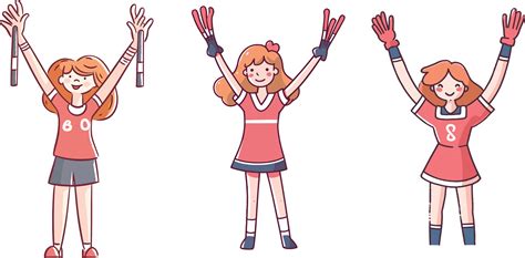 Cheerleaders Holding Colorful Attributes Isolated Vector Illustration