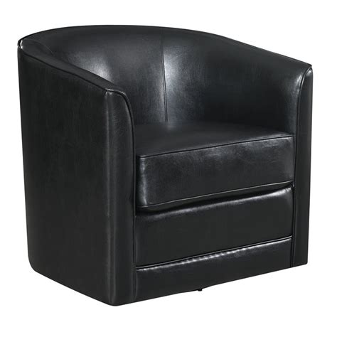 Pemberly Row Faux Leather Swivel Accent Chair With Barrel Back In Black