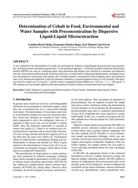 Pdf Determination Of Cobalt In Food Environmental And Water Samples With Preconcentration By